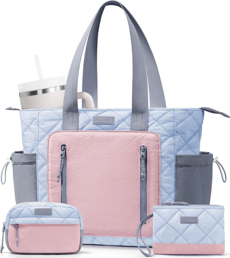 Bagstellar Puffer Tote Bag for Women, Lightweight Puffy Work Laptop Handbag Teacher Nurse Quilted School Daily Travel Gym Bag | Durable, with Zipper, 15.6" Laptop Sleeve, Large Tumbler Holder, Daily Carry On Bags, Comfy College Bags, Portable, Spacious - Image 1